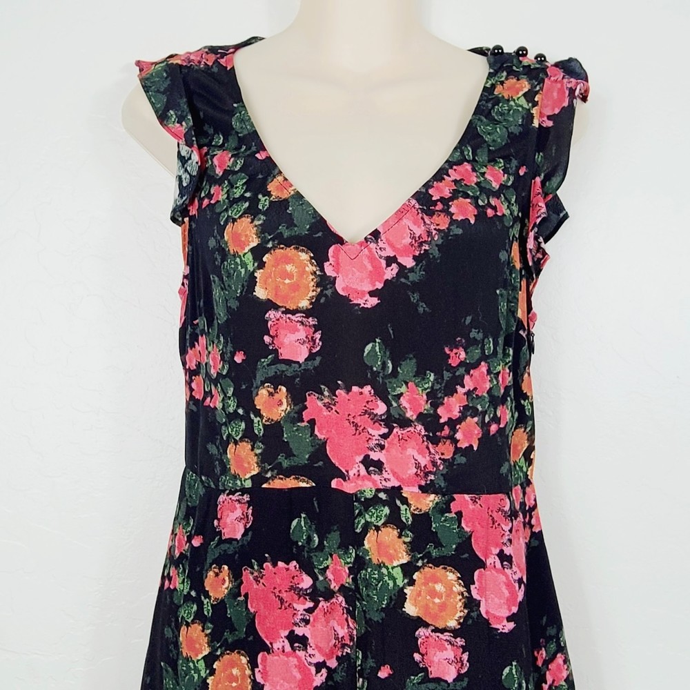 Plenty By Tracy Reese Floral Jumpsuit XS Black Red Flowers Sleeveless Wide-Leg - Picture 4 of 6